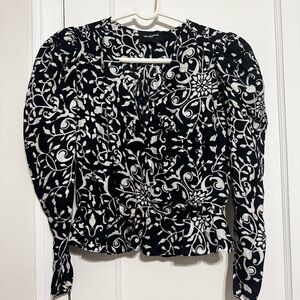 The Kooples Black and White Floral Women's Top silk blend